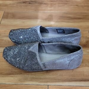 BOBS From Sketchers Size 7.5 Luxe Tea Rose Loafers Pewter/Silver Bling EUC